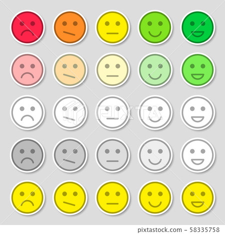 Set of emoji flat icons. Vector illustration. Happy, sad and mood. Vote scale icons set. 58335758