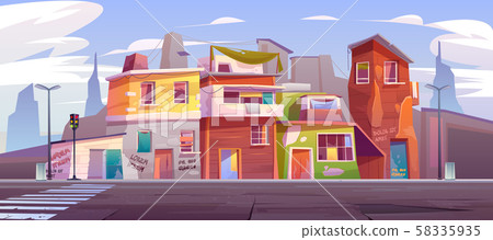 Ghetto empty street with ruined abandoned houses 58335935