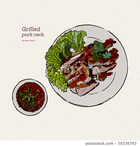 Thai Foods.Grilled Pork with Thai Spicy Sauce. 58336703