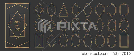 Gold polygonal frames collection isolated on dark grey background. Gold polygonal frames collection isolated on dark grey background. 58337010