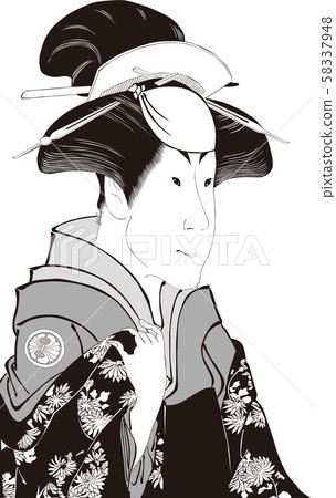 浮世繪女性50黑色和白色 58337948