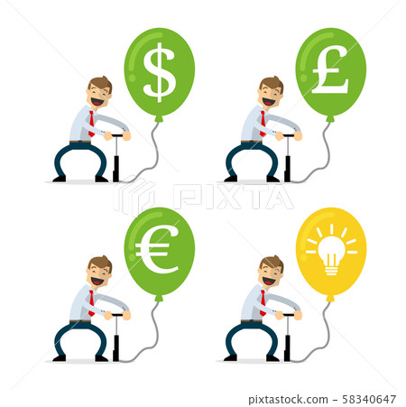Vector pack of businessman pumping money balloon 58340647