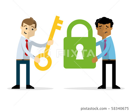 Vector of Businessmen with a padlock and a key as Vector of Businessmen with a padlock and a key as 58340675