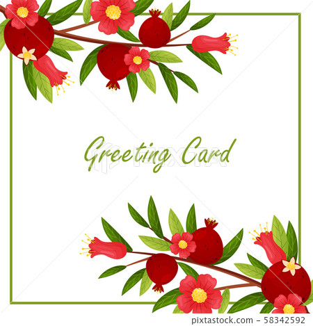 Greeting card with square frame and pomegranates. Vector illustration. 58342592