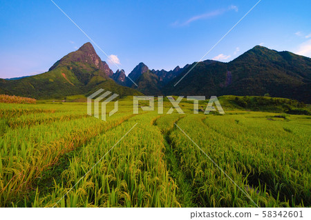 Fansipan mountain hills valley on summer with 58342601