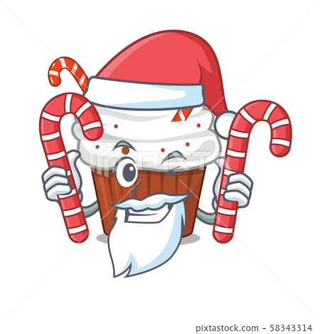 Santa with candy christmas cupcake with in cartoon shape 58343314