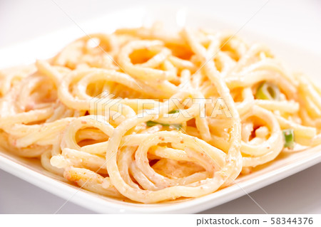 Mentaiko spaghetti salad. Mentaiko spaghetti salad. 58344376