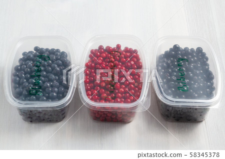 Berries laid out in containers and prepared for freezing and storage 58345378