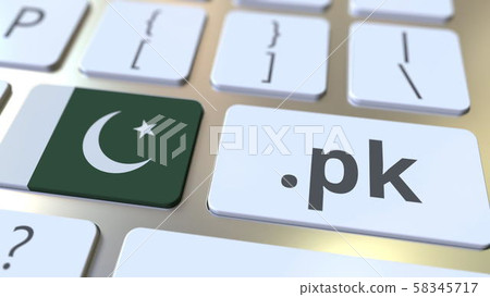 Pakistani domain .pk and flag of Pakistan on the buttons on the computer keyboard. National internet 58345717