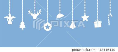 christmas greeting card with hanging decoration 58346430