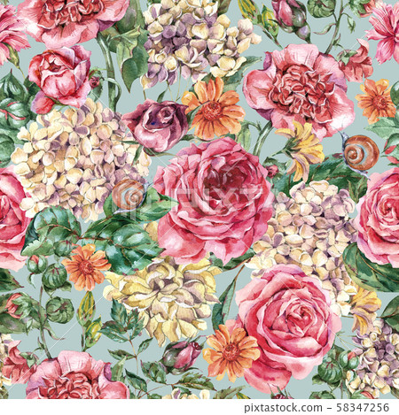 Watercolor Vintage Floral Seamless Pattern with Watercolor Vintage Floral Seamless Pattern with 58347256