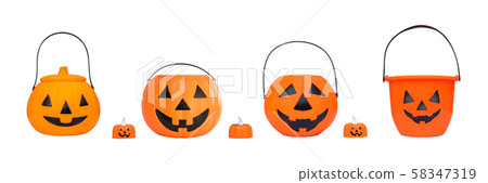 Halloween pumpkin bucket set isolated on white background (clipping path) for kid collecting candy in Jack o'lantern basket, trick or treat on halloween day holiday party Halloween pumpkin bucket set isolated on white background (clipping path) for kid collecting candy in Jack o'lantern basket, trick or treat on halloween day holiday party 58347319