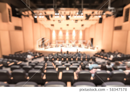 Blur abstract background music concert hall with musician performance stage with audience seat row. 58347578