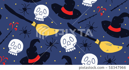 Witch seamless pattern, school of magic doodle Witch seamless pattern, school of magic doodle 58347966