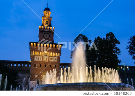 Milano Sforzesco Castle night view 58348263