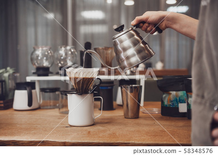 Pour over coffee in funnel. Alternative 