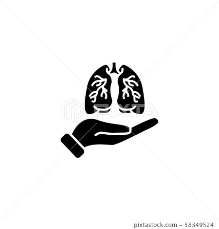 Web icon. Lungs in hand black on white background - Stock Illustration ...