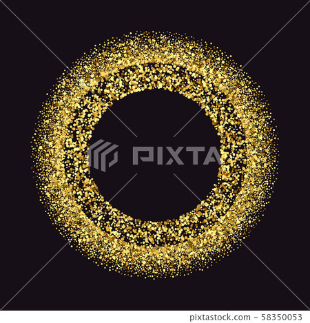 Black and gold background with circle frame and space for text. Vector glitter decoration, golden 58350053