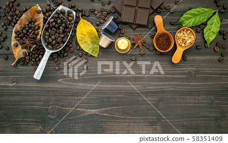 Coffee beans ,coffee capsule and coffee powder on 58351409