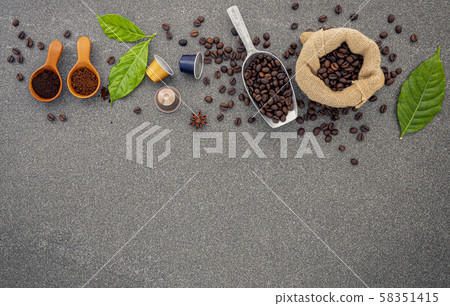 Coffee beans ,coffee capsule and coffee powder on 58351415