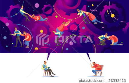 Illustration of the communication between two humans two brains in form of speech, conflict or 58352413