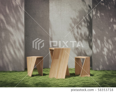 Wooden pedestal for display,Platform for design,Blank product stand on lawn with Trees shadow on the wall .3D rendering. Wooden pedestal for display,Platform for design,Blank product stand on lawn with Trees shadow on the wall .3D rendering. 58353718