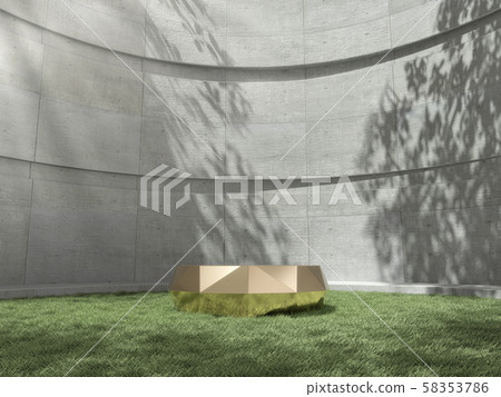 Metal pedestal for display,Platform for design,Blank product stand on lawn with Trees shadow on the wall .3D rendering. Metal pedestal for display,Platform for design,Blank product stand on lawn with Trees shadow on the wall .3D rendering. 58353786