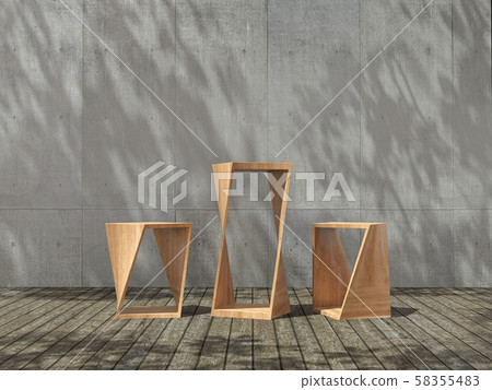 Wooden pedestal for display,Platform for design,Blank product,concrete room with Tree shadow on the wall .3D rendering. Wooden pedestal for display,Platform for design,Blank product,concrete room with Tree shadow on the wall .3D rendering. 58355483