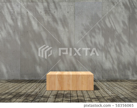 Wooden pedestal for display,Platform for design,Blank product,concrete room with Tree shadow on the wall .3D rendering. Wooden pedestal for display,Platform for design,Blank product,concrete room with Tree shadow on the wall .3D rendering. 58356065