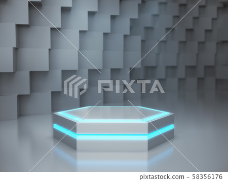 Pedestal for display,Platform for design,Blank product stand with light glow,Future background.3D rendering. 58356176