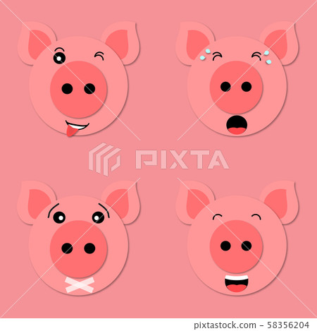 Set of vector emoji. Pig muzzle close up.  58356204