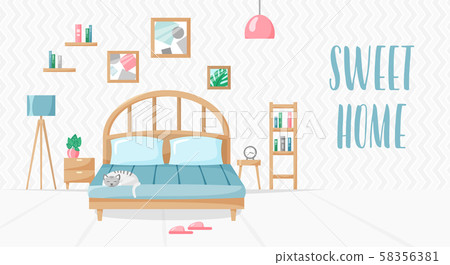 Bedroom in flat style, home illustration with bed Bedroom in flat style, home illustration with bed 58356381