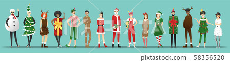Merry Christmas , group of teens in Christmas costume concept isolated on blue background Merry Christmas , group of teens in Christmas costume concept isolated on blue background 58356520