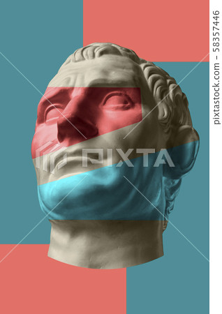 Contemporary art concept collage with antique statue head in a surreal style. Modern unusual art. 58357446