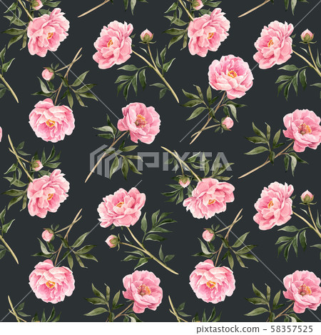 Watercolor peony seamless vector pattern - Stock Illustration [58357525 ...