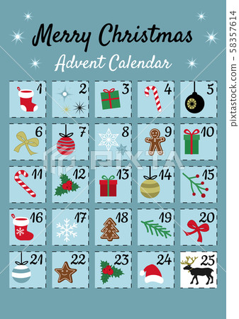 Colorful Mery Chistmas Advent calendar on blue background. Cute Christmas, winter and New Year 25 Colorful Mery Chistmas Advent calendar on blue background. Cute Christmas, winter and New Year 25 58357614