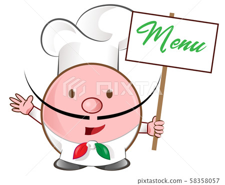 pizza chef mascot with menu signboard 58358057