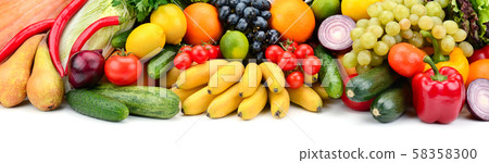 Ripe fruits and vegetables isolated on white 58358300