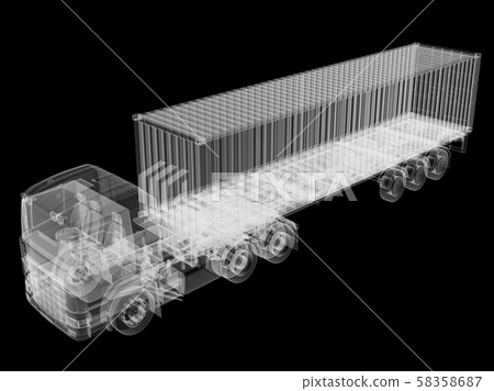 X-ray of heavy truck with semi-trailer on black... - Stock Illustration ...