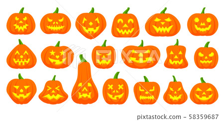 Jack O Lantern simple flat color icons vector set - Stock Illustration ...