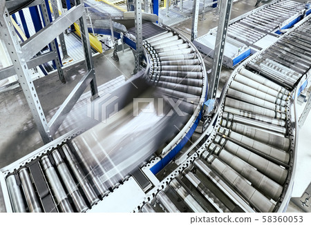 Transportation line conveyor roller with container Transportation line conveyor roller with container 58360053