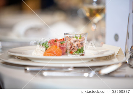 Tasty and colorful seafood dinner 58360887