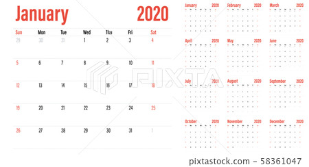 Calendar planner 2020 template vector illustration 58361047
