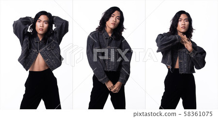Fashion Stylish boy pose acting in Jean Jacket 58361075