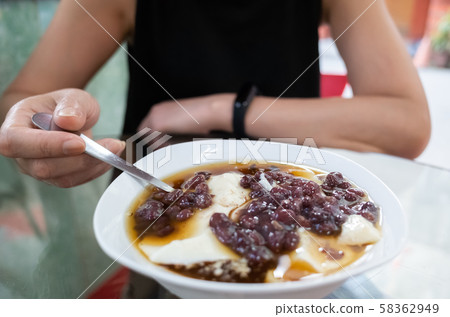 tofu pudding with red azuki beans tofu pudding with red azuki beans 58362949