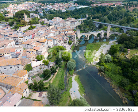 Aerial view of Besalu, Spain Aerial view of Besalu, Spain 58363653