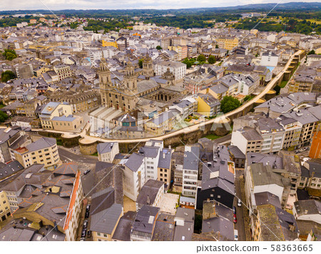 Aerial panoramic view of Lugo galician city with buildings Aerial panoramic view of Lugo galician city with buildings 58363665