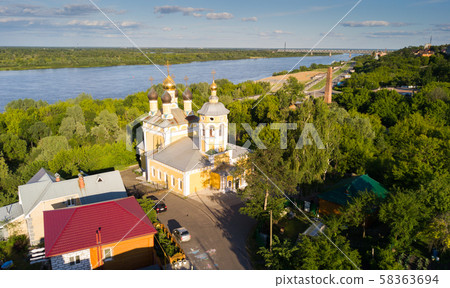 Summer aerial view of old district of Murom with Oka Summer aerial view of old district of Murom with Oka 58363694