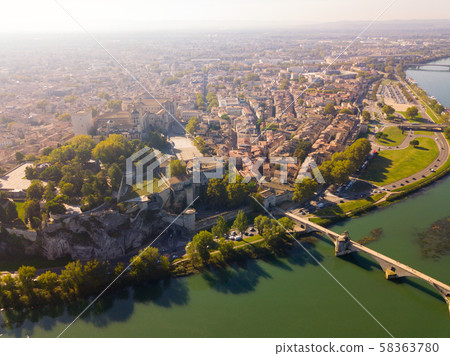 Aerial view of Avignon with Palais des Papes, France Aerial view of Avignon with Palais des Papes, France 58363780