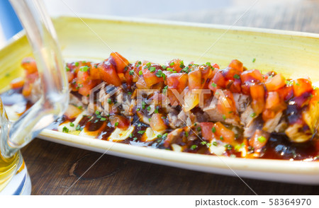 marinated pieces of tataki de atun in sauce marinated pieces of tataki de atun in sauce 58364970